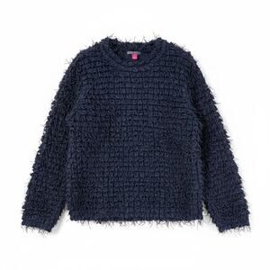 NWT Vince Camuto Womens Popcorn Knit Eyelash Fuzzy Sweater XS Navy Black Grunge
